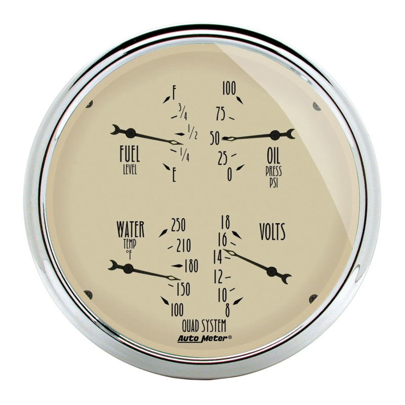 AutoMeter Gauge Quad 5in. 0 Ohm(e) to 90 Ohm(f)Elec Antique Beige Gauges AutoMeter