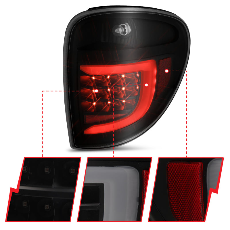 ANZO 2004-2007 Dodge Grand Caravan LED Tail Lights w/ Light Bar Black Housing Smoke Lens Tail Lights ANZO