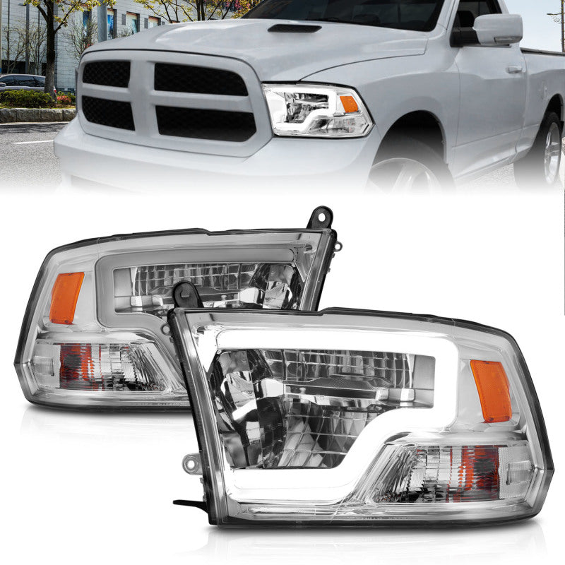 ANZO 2009-2020 Dodge Ram 1500 Full LED Square Projector Headlights w/ Chrome Housing Chrome Amber Headlights ANZO