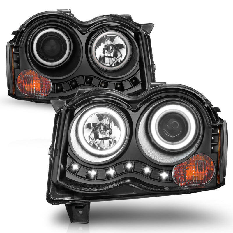 ANZO 2008-2010 Jeep Grand Cherokee Projector Headlights w/ Halo Black (CCFL) Headlights ANZO