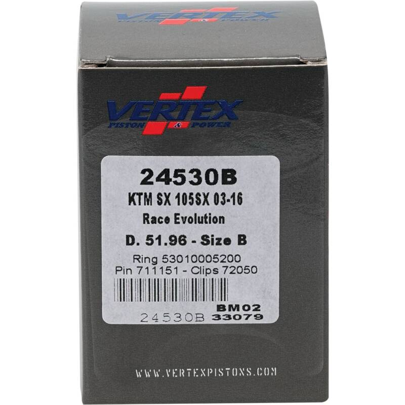 Vertex Piston 04-11 KTM 105 SX 105cc Cast Race Evolution Stroker Piston Kit 112cc 15mm Piston Sets - Powersports Vertex Pistons