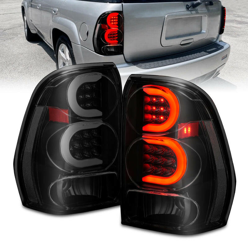 ANZO 2002-2009 Chevrolet Trailblazer LED Tail Lights w/ Light Bar Black Housing Smoke Lens Tail Lights ANZO