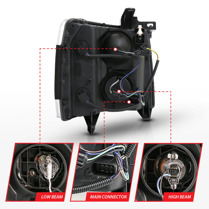 ANZO 2007-2013 Chevy Silverado 1500 Projector Plank Style Chrome Amber Headlights ANZO