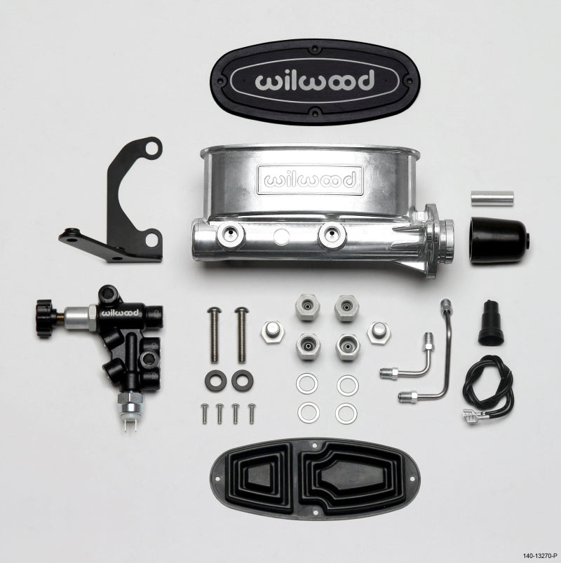 Wilwood HV Tandem M/C Kit w L/H Bracket & Prop Valve - 1 1/8in Bore Ball Burnished Brake Master Cylinder Wilwood