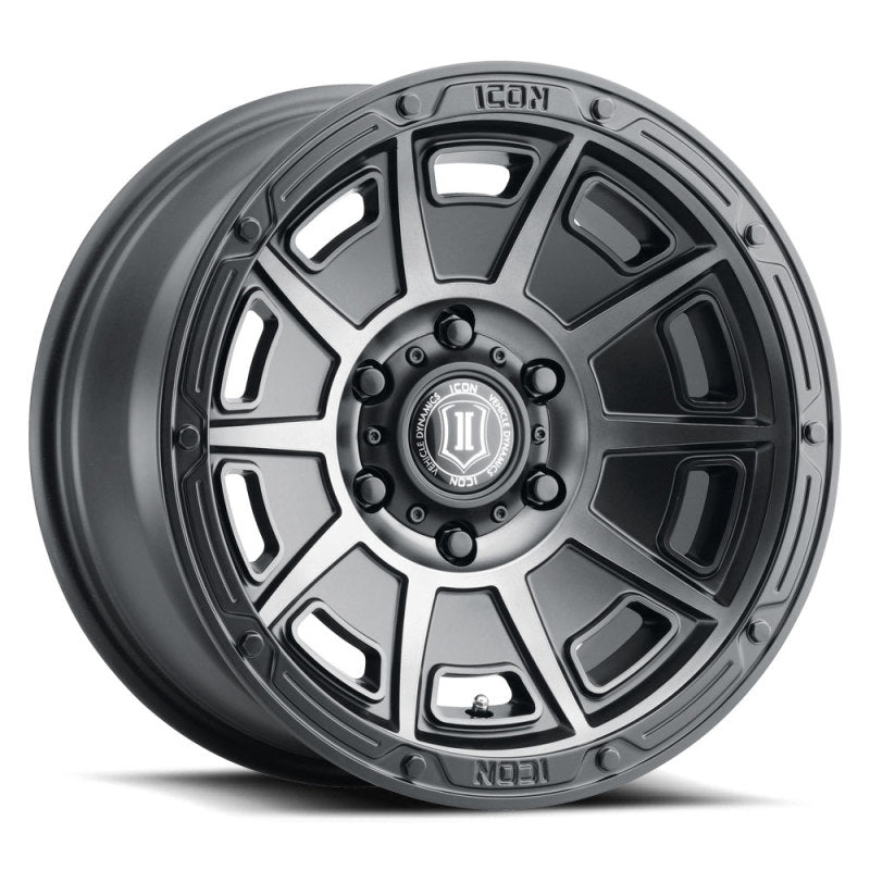 ICON Victory 17x8.5 5x5 -6mm Offset 4.5in BS Smoked Satin Black Tint Wheel Wheels - Cast ICON