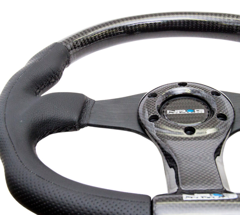 NRG Carbon Fiber Steering Wheel (350mm) Oval Shape Black w/Leather Trim Steering Wheels NRG