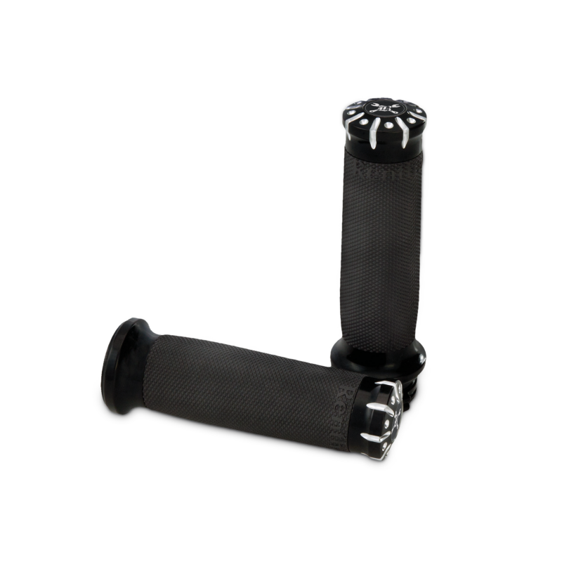 Burly Brand 82-17 H-D Dual Cable Set Hawk Billet Handle Grip Set - Black Machined Grips Burly Brand