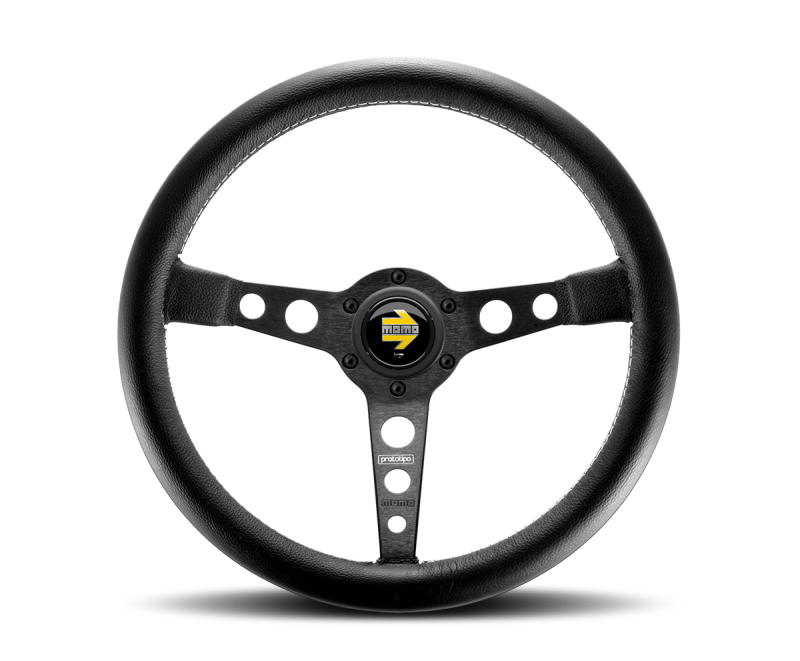 Momo Prototipo Steering Wheel 350 mm - Black Leather/Wht Stitch/Black Spokes Steering Wheels MOMO