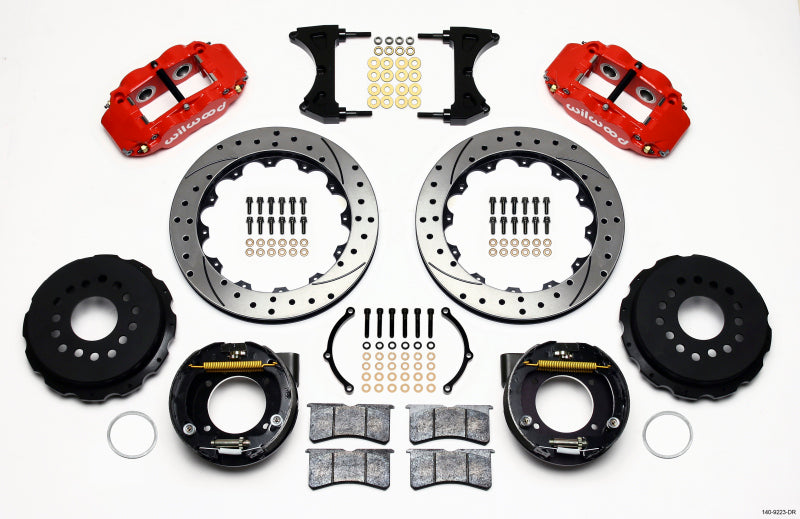 Wilwood Narrow Superlite 4R Rear P-Brk Kit 12.88in Drilled Red Ford 8.8 w/2.5in Offset-5 Lug Big Brake Kits Wilwood