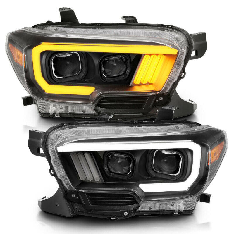 ANZO 2016-2017 Toyota Tacoma Projector Headlights w/ Plank Style Switchback Black w/ Amber Headlights ANZO