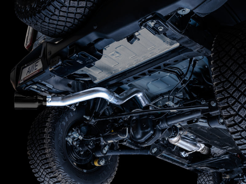 AWE Tuning 2021+ Ford Bronco 0FG Single Rear Exit Exhaust w/Diamond Black Tip & Bash Guard Catback AWE Tuning