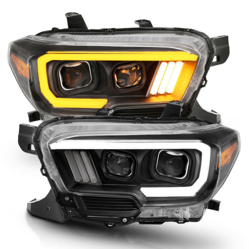 ANZO 2016-2017 Toyota Tacoma Projector Headlights w/ Plank Style Switchback Black w/ Amber Headlights ANZO
