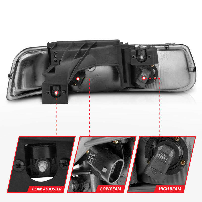 ANZO 1999-2002 Chevrolet Silverado 1500 Crystal Headlights Chrome Headlights ANZO