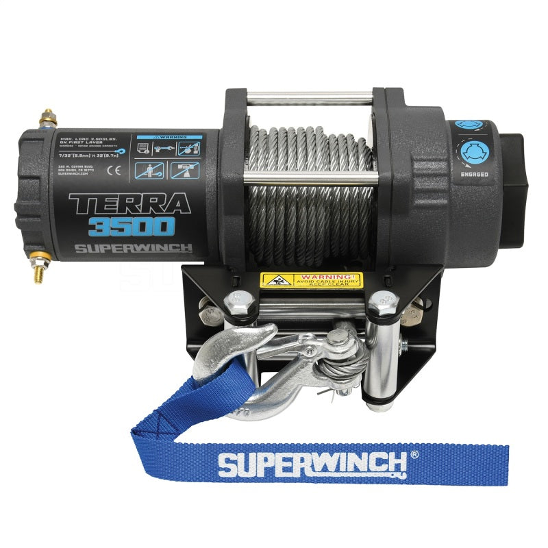 Superwinch 3500 LBS 12V DC 7/32 in x 32 ft Steel Rope Terra 3500 Winch - Gray Wrinkle Winches Superwinch