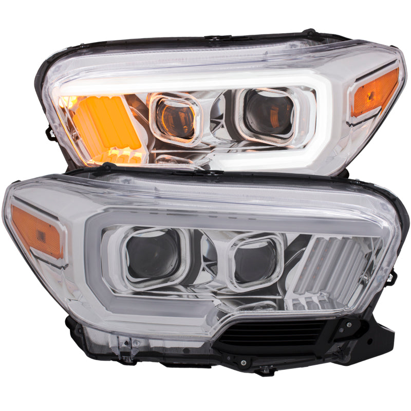 ANZO 2016-2017 Toyota Tacoma Projector Headlights w/ Plank Style Design Chrome w/ Amber Headlights ANZO