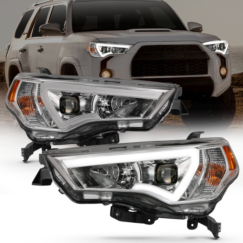 ANZO 14-18 Toyota 4 Runner Plank Style Projector Headlights Chrome w/ Amber Headlights ANZO