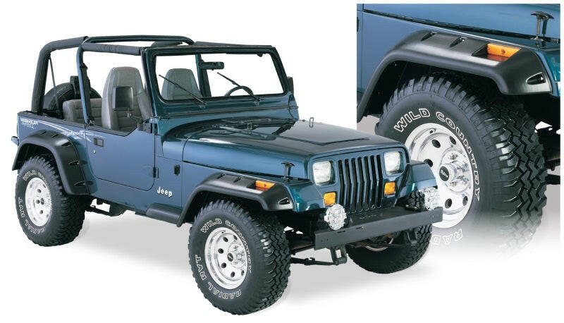 Bushwacker 87-95 Jeep Wrangler Cutout Style Flares 4pc Cutting Optional Not Renegade - Black Fender Flares Bushwacker