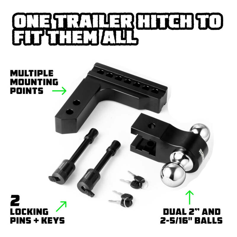 Rhino USA 6In Heavy Duty Drop Hitch - 2In (Black) Hitch Racks Rhino USA