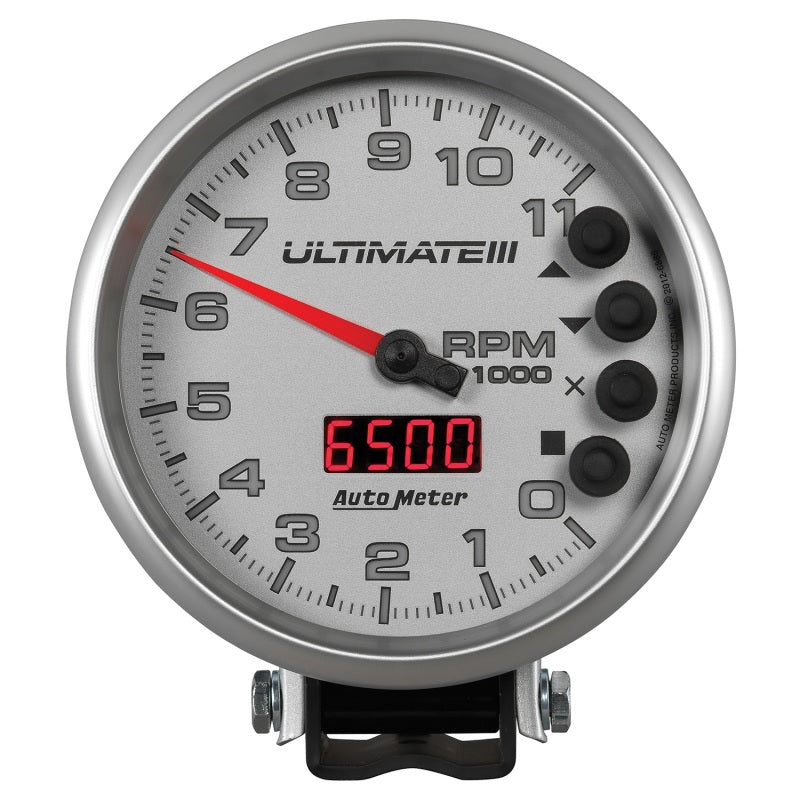 Autometer 5 inch Ultimate III Playback Tachometer 11000 RPM - Silver Performance Monitors AutoMeter