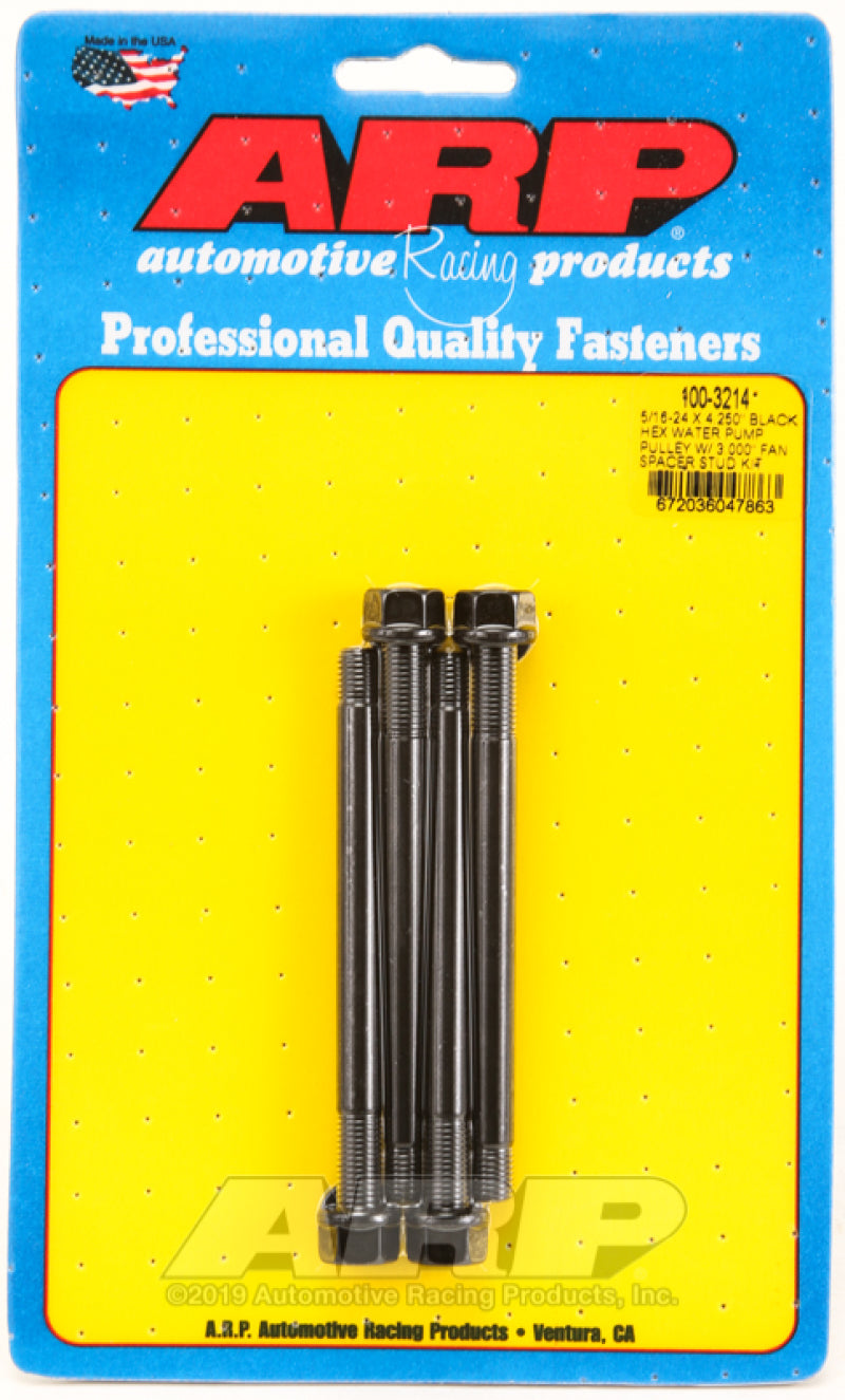 ARP 5/16-24 X 4.250 Black Hex Water Pump Pulley w/ 3.000in Fan Spacer Stud Kit Hardware - Singles ARP