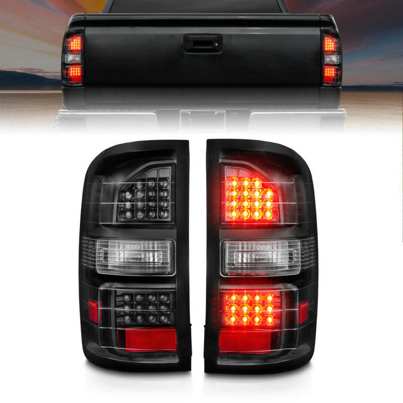 ANZO 2014-2018 GMC Sierra LED Tail Lights Black Housing Clear Lens Tail Lights ANZO