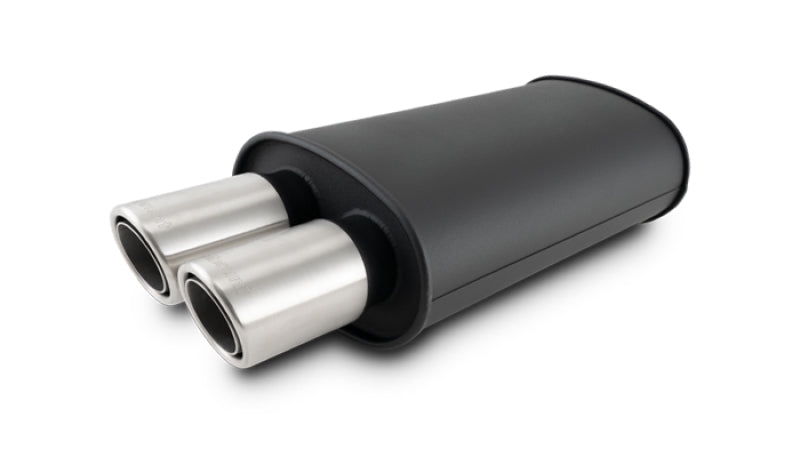Vibrant STREETPOWER Blk Oval Muffler w/Dual Center Tip 3in Inlet ID 3in Tip OD 9in x 5in x 15in Muffler Vibrant