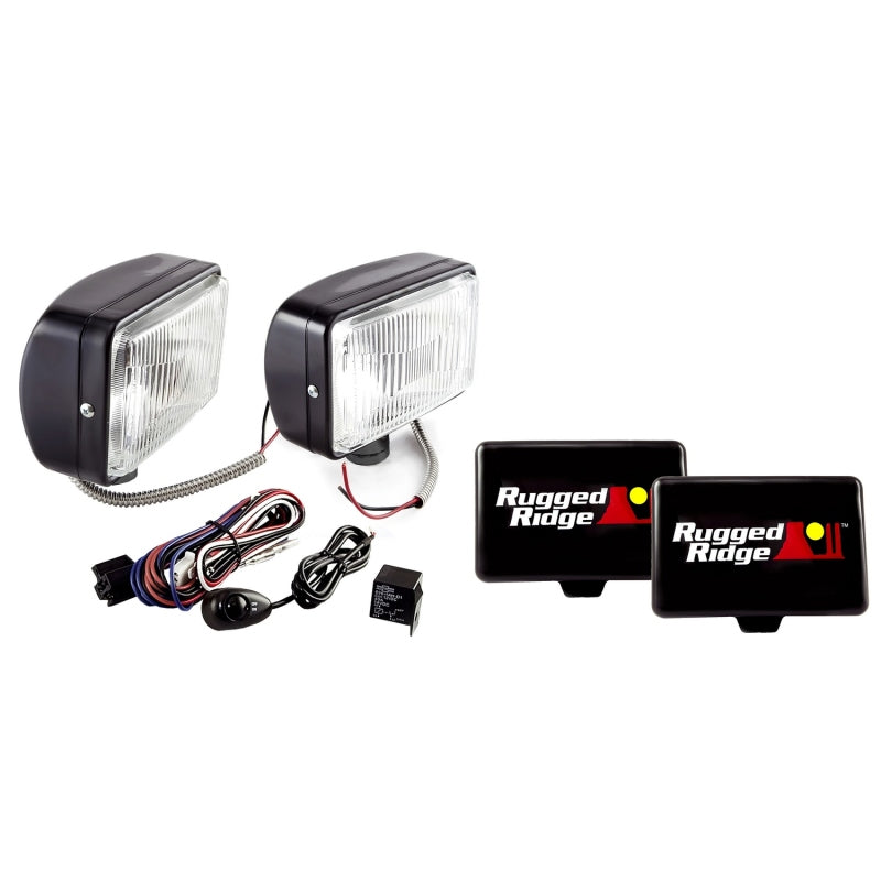 Rugged Ridge 5x7-In Halogen Fog Light Kit Black Steel Housings Light Accessories and Wiring Rugged Ridge