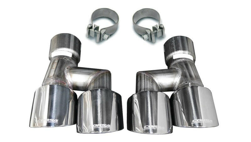 Corsa 18-23 4.0in Twin Tip Polished Pro-Series Tip Kit Fits No-Valve Mustang Exhaust Clamps Inc Tips CORSA Performance