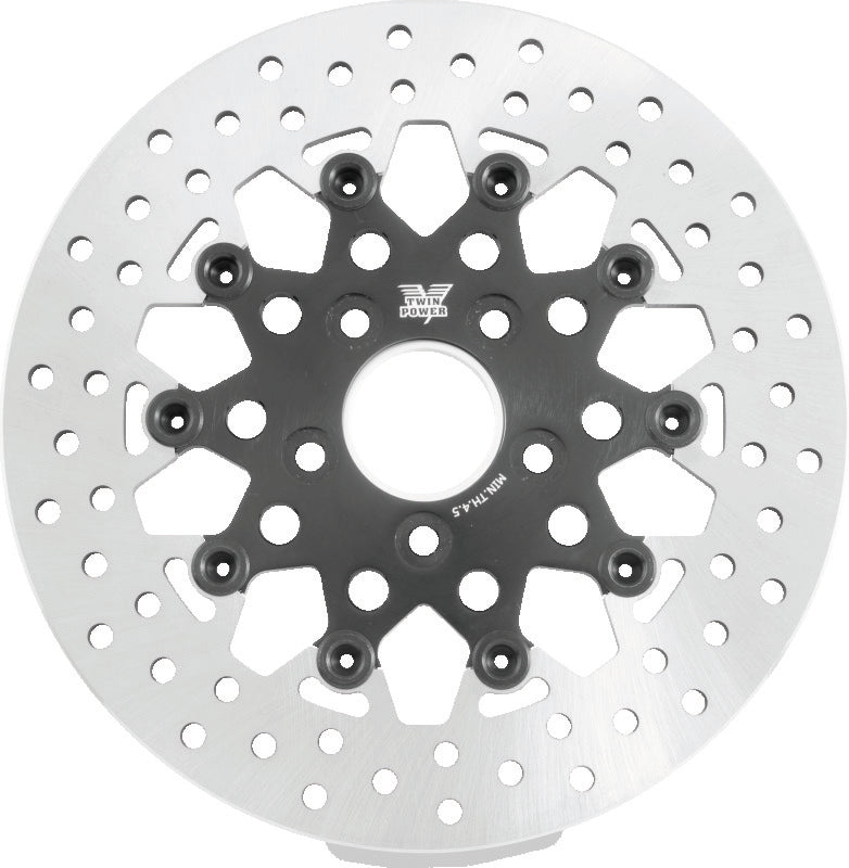 Twin Power 84-17 Big Twin Exc 08-17 FLH FLT Rear 11.5 Floating Rotor Black Mesh Brake Rotors - OE TwinPower