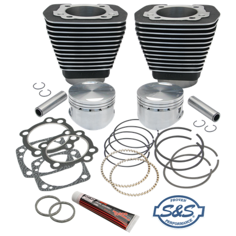 S&S Cycle 84-99 BT 96in 3 5/8in Sidewinder Big Bore Cylinder & Piston Kit - Wrinkle Black Piston Sets - Powersports S&S Cycle