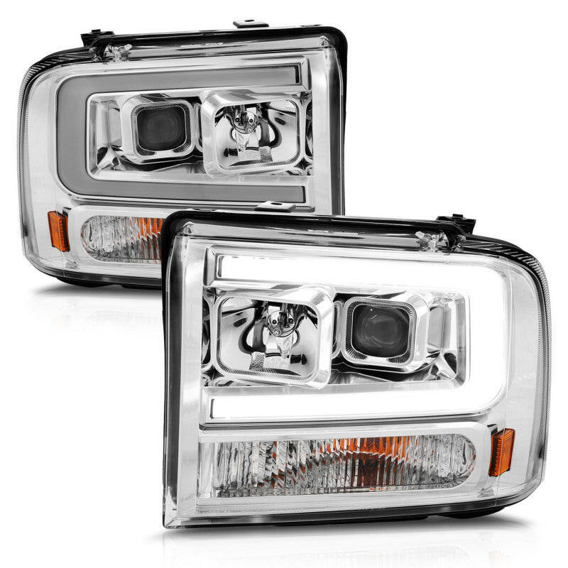 ANZO 99-04 Ford F250/F350/F450/Excursion (excl 99) Projector Headlights - w/Light Bar Chrome Housing Headlights ANZO