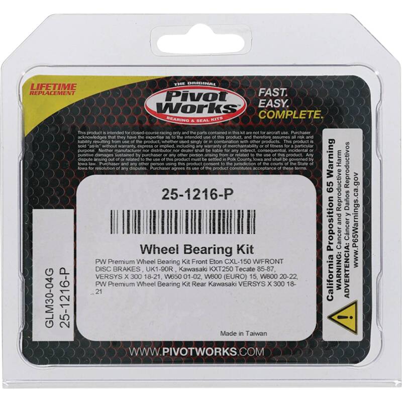 Pivot Works E-TON, Kawasaki Wheel Bearing Kit Premium Bearings Control Arms Pivot Works