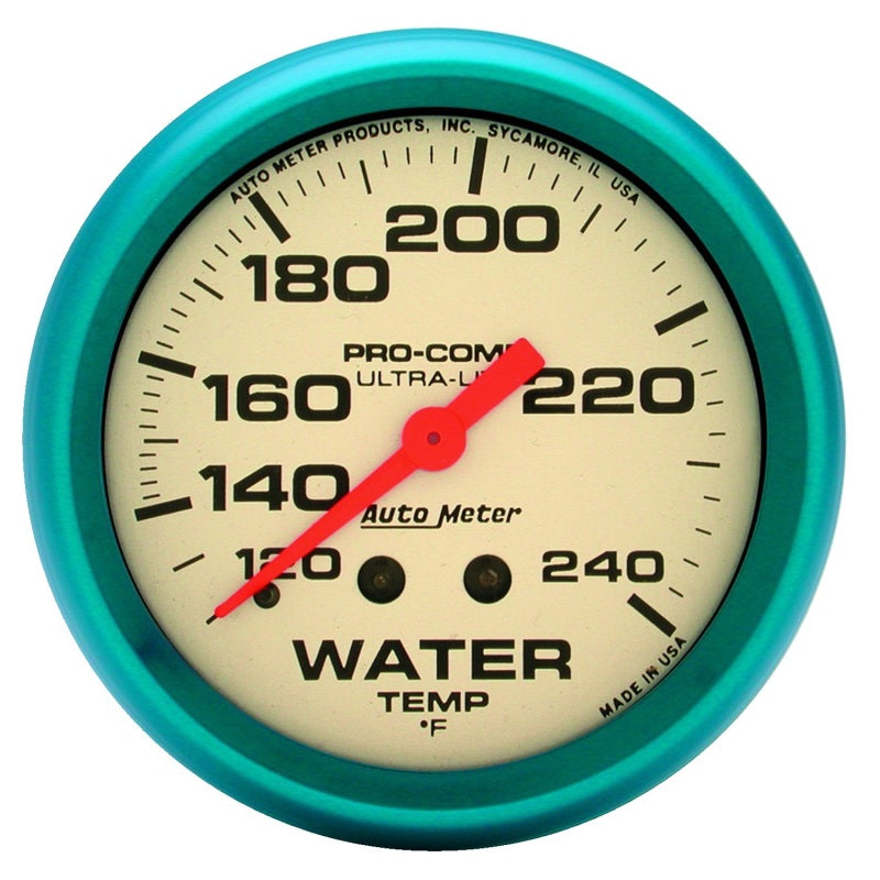 AutoMeter Gauge Water Temp 2-5/8in. 120-240 Deg. F Mech. Glow In The Dark Ultra-Nite Gauges AutoMeter