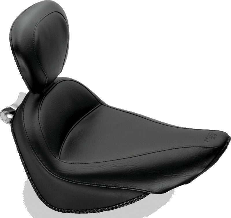 Mustang 00-15 Harley Softail Standard Rear Tire Standard Touring Solo Seat w/Driver Backrest - Black Solo Motorcycle Seats Mustang Motorcycle