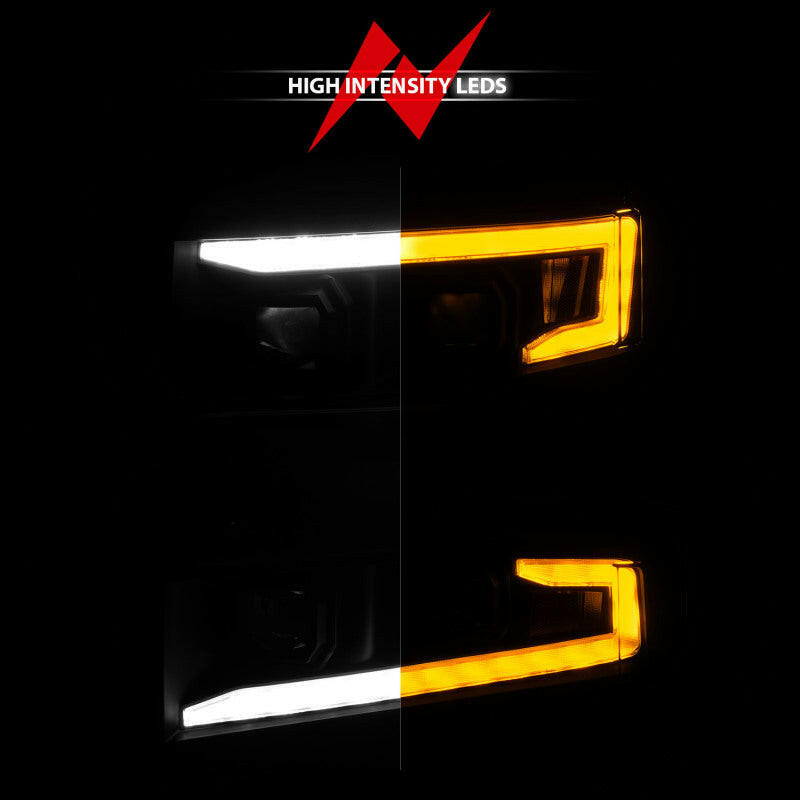 ANZO 19-22 Chevrolet Silverado 1500 LED Proj HL w/Lgt Bar SwBk Seq. Blk w/In. Light - Driver Side ON Headlights ANZO