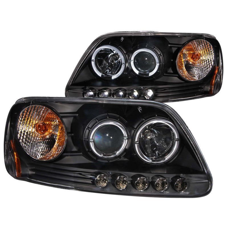 ANZO 1997.5-2003 Ford F-150 Projector Headlights w/ Halo and LED Black 1pc Headlights ANZO