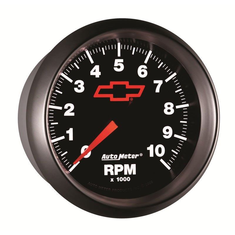 AutoMeter Gauge Tachometer 3-3/8in. 10K RPM In-Dash Chevy Red Bowtie Black Gauges AutoMeter