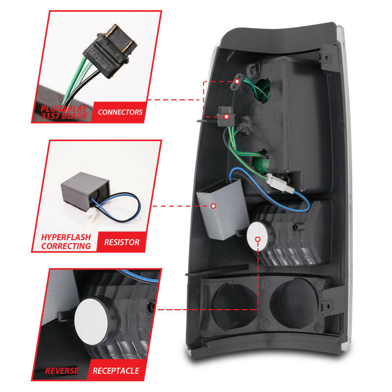 ANZO 1999-2007 Chevrolet Silverado 1500 LED Taillights Red/Clear Tail Lights ANZO