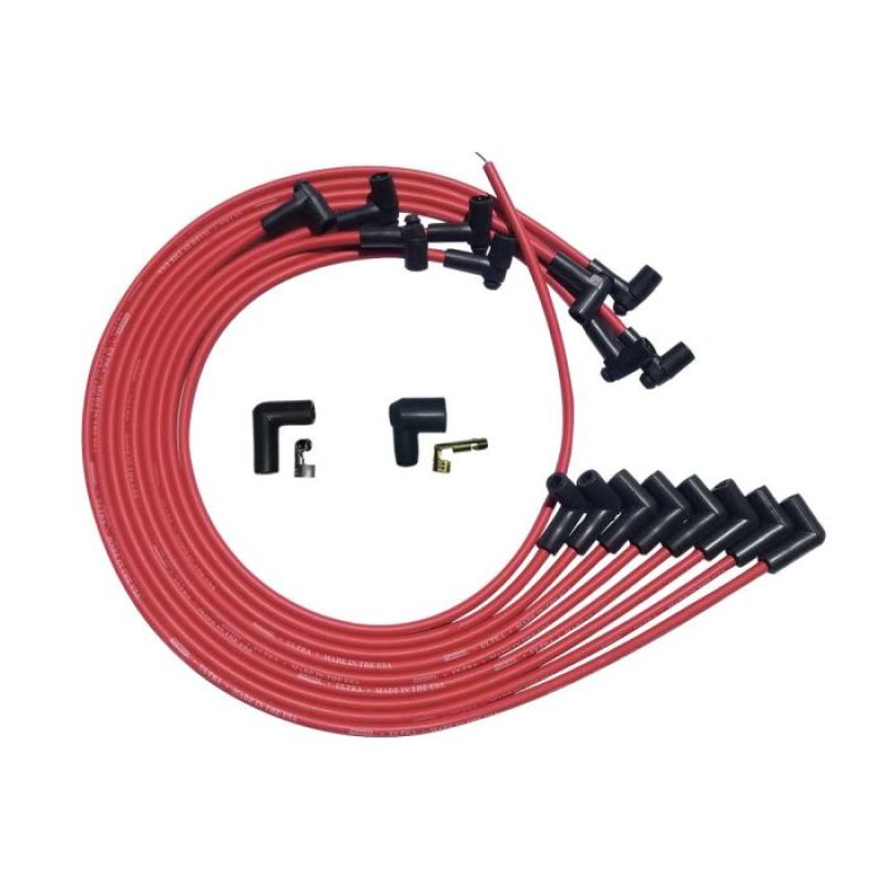 Moroso SBC Under Header 90 Deg Plug HEI Ultra Spark Plug Wire Set - Red Spark Plug Wire Sets Moroso