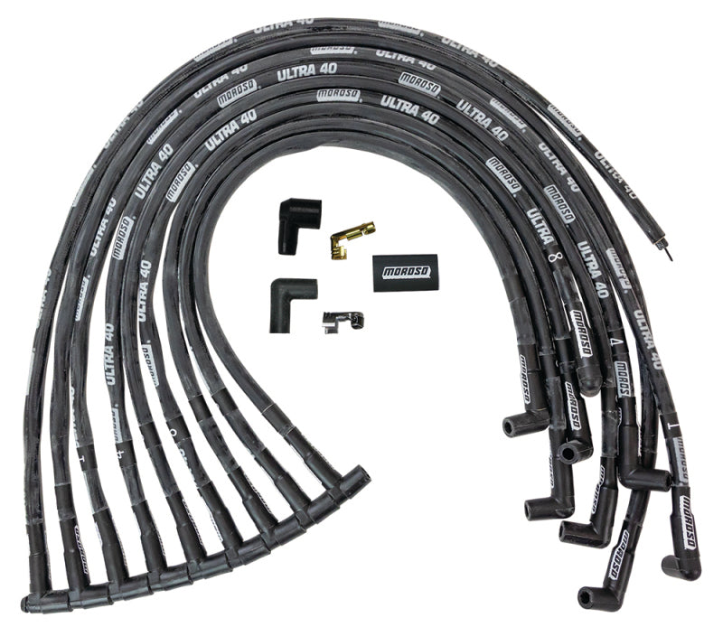 Moroso Chevrolet Big Block Ignition Wire Set - Ultra 40 - Sleeved - HEI - 90 Degree - Black Spark Plug Wire Sets Moroso