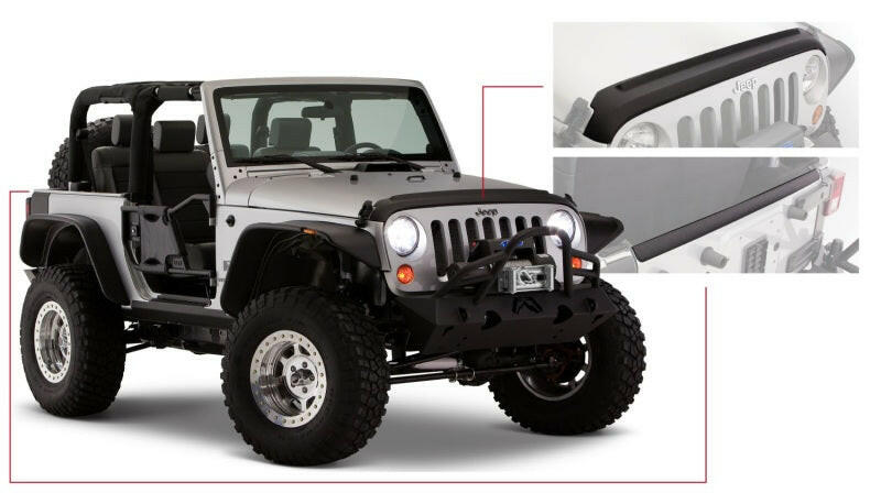 Bushwacker 07-18 Jeep Wrangler Trail Armor Hood and Tailgate Protector Excl Power Dome Hood - Black Body Armor & Rock Rails Bushwacker