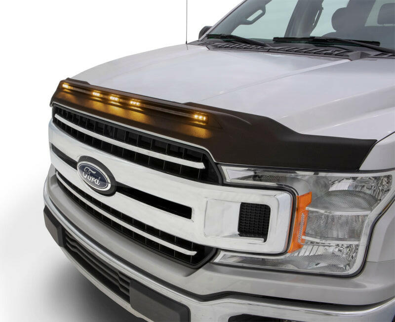 AVS 2015-2019 Ford F150 Aeroskin Low Profile Hood Shield w/ Lights - Black Hood Deflectors AVS