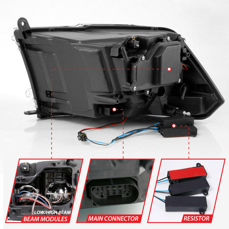 ANZO 2009-2018 Dodge Ram 1500 Led Projector Plank Style Switchback H.L Halo Chrome Amber (OE Style) Headlights ANZO