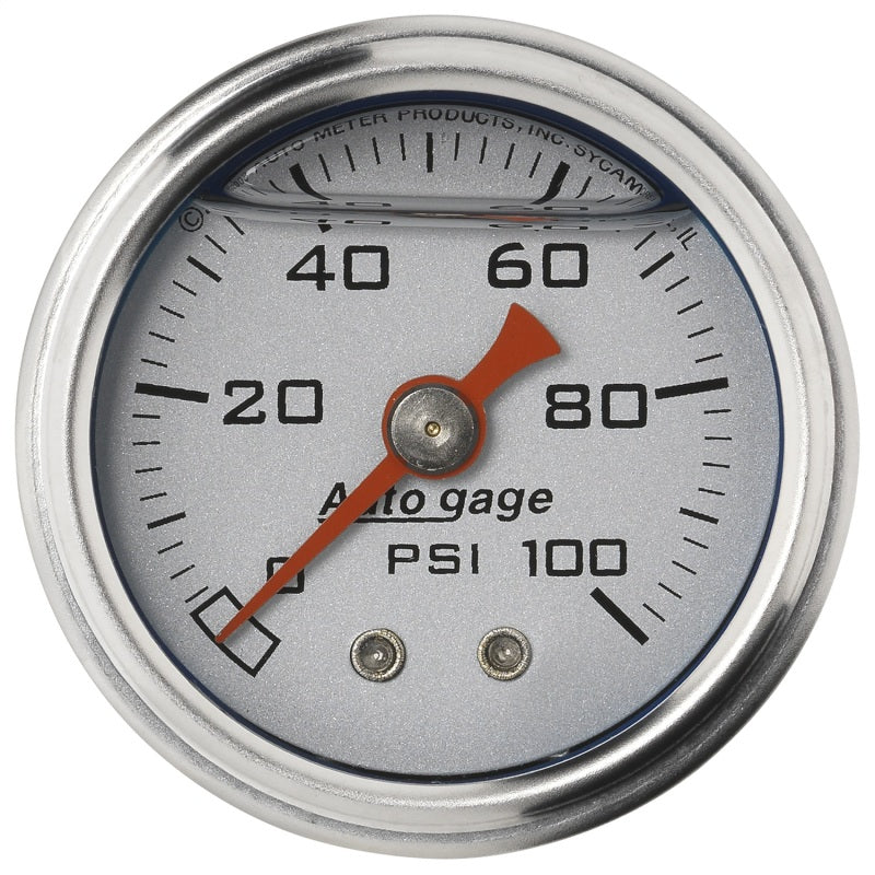 Autometer AutoGage 1.5in Liquid Filled Mechanical 0-100 PSI Fuel Pressure Gauge - Silver Gauges AutoMeter