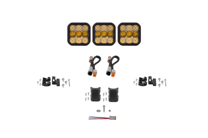 Diode Dynamics SS5 Pro Universal CrossLink 3-Pod Lightbar - Yellow Combo Light Bars & Cubes Diode Dynamics