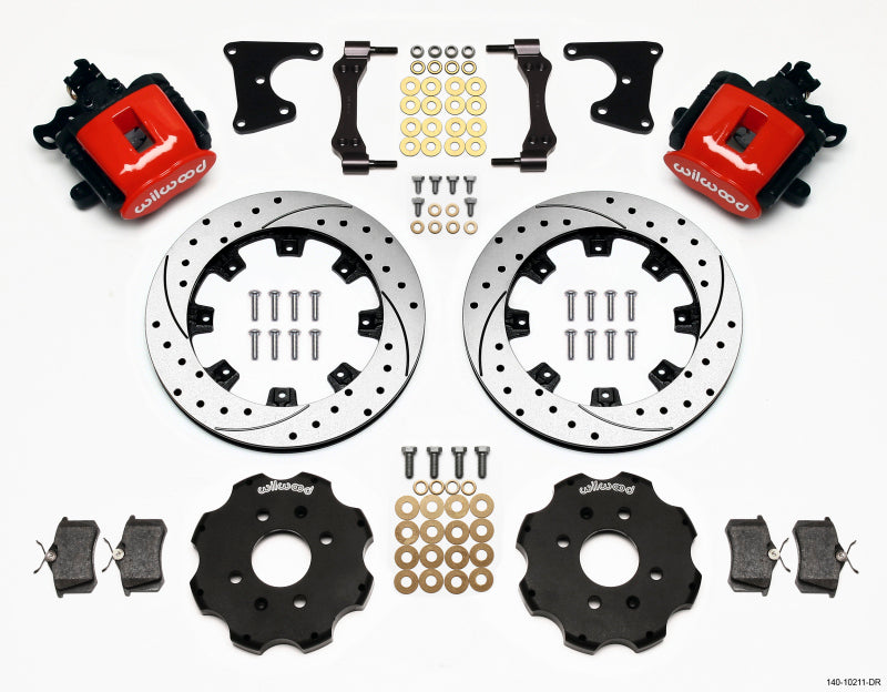 Wilwood Combination Parking Brake Rear Kit 12.19in Drilled Red Civic / Integra Drum 2.71 Hub Offset Brake Calipers - Perf Wilwood