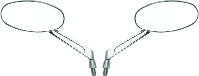 BikeMaster Oval Mirror Machined Arm w/10mm/Yam 10mm/HD Adapters - Pair - Chrome Side Mirrors BikeMaster