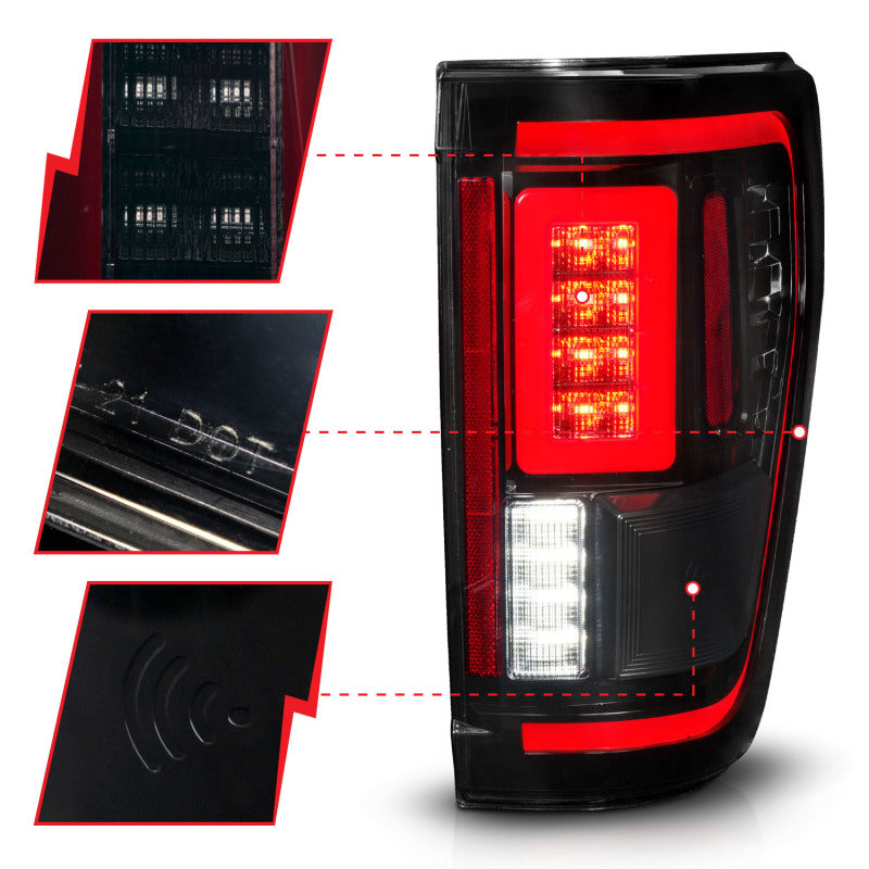 ANZO 21-23 Ford F-150 LED Taillights Seq. Signal w/BLIS Cover - Smoke Blk (For Factory Halogen ONLY) Tail Lights ANZO