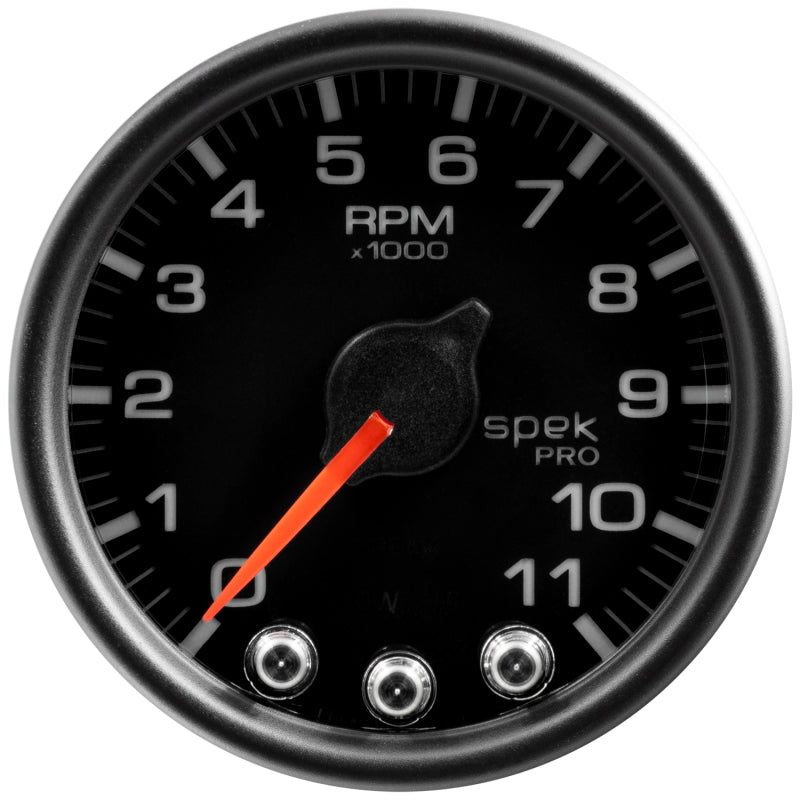 Autometer Spek-Pro Gauge Tach 2 1/16in 11K Rpm W/ Shift Light & Peak Mem Blk/Blk Gauges AutoMeter