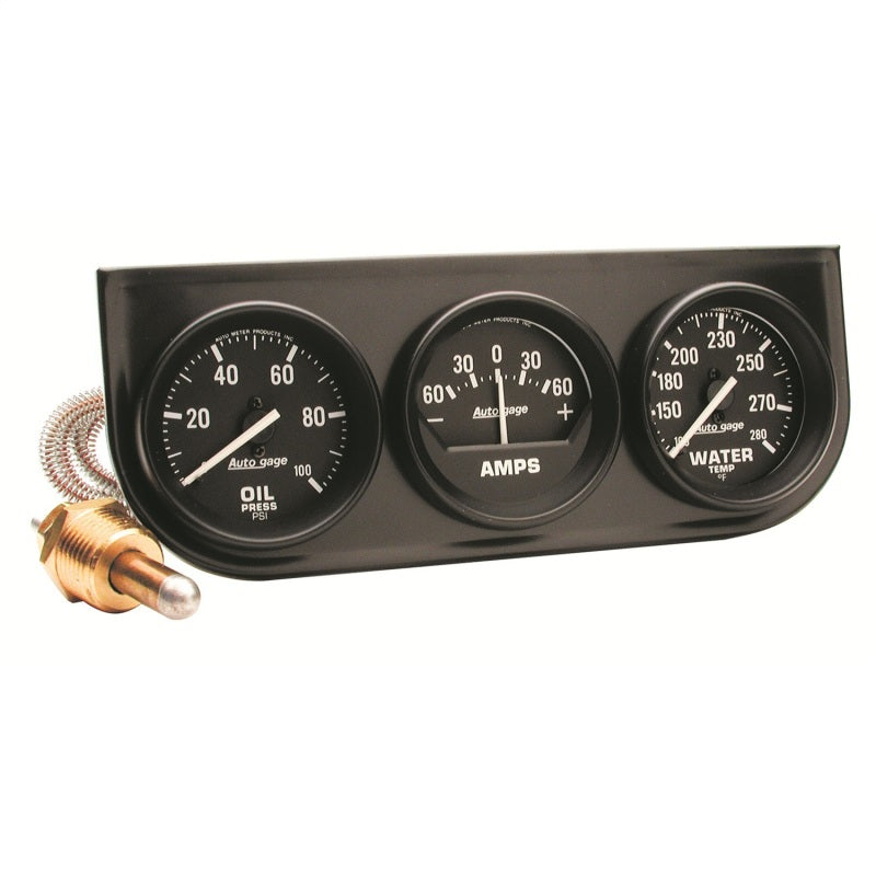AutoMeter Gauge Console Oilp/Wtmp/Amp 2in. 100PSI/280 Deg. F/60A Blk Dial Blk Bzl Autogage Gauges AutoMeter